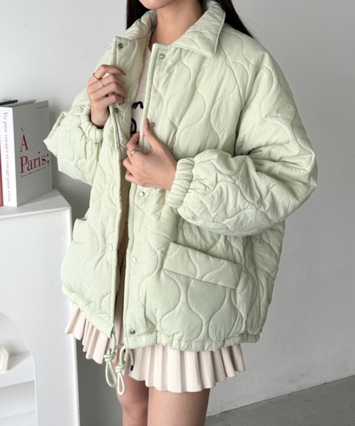 wears(ウェアーズ)の「オーバーシルエットモンスターキルティングコート 裏ボアアウター(ミリタリージャケット・レディース・ミント/オリーブ/ブラック/ピンク/ホワイト・FREE)」の22枚目の写真