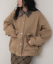 HEILIS(ヘイリス)のツイルオーバーサイズブルゾン/ジャケット アウター ブルゾン カバーオール ツイル コットン ミリタリー ベージュ ブラック ショート丈 オーバーサイズ 韓国 シティガール ノームコア カジュアル シンプル 羽織り 秋服 春服 冬服(カバーオール)