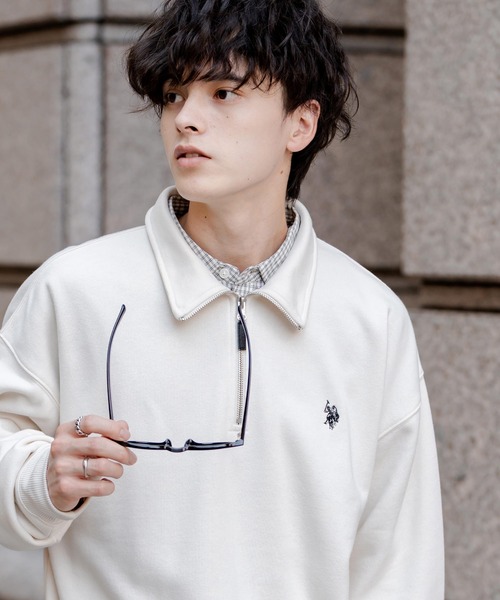 U.S. POLO ASSN.（ユーエスポロアッスン）の「U.S. POLO ASSN. ユーエスポロアッスン オーバーサイズ裏起毛ワンポイントロゴ刺繍長袖ハーフジップスウェット（スウェット・メンズ・杢グレー/ブラック/ネイビー/チャコール/ホワイト/レッド/ライトグレー・L/M/XL）」の10枚目の写真