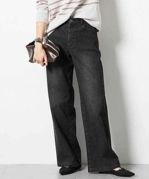 slattgir(スラットジール)の「高身長 すごのびストレッチデニムワイドパンツ 丈長め・トールサイズ(デニムパンツ・レディース・ネイビー/ブルー/ブラック系/オフホワイト・TM/TL/TLL/T3L/T4L/T5L)」の1枚目の写真