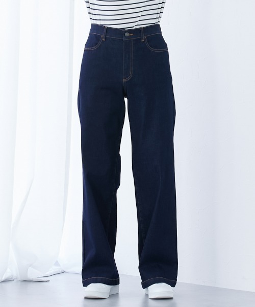 slattgir(スラットジール)の「高身長 すごのびストレッチデニムワイドパンツ 丈長め・トールサイズ(デニムパンツ・レディース・ネイビー/ブルー/ブラック系/オフホワイト・TM/TL/TLL/T3L/T4L/T5L)」の15枚目の写真