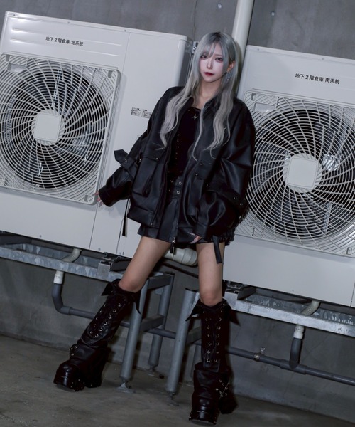 REFLEM/レフレム』クロス刺繍PUレザージャケット（ブルゾン）｜REFLEM