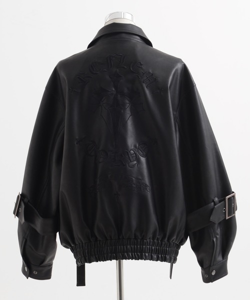 REFLEM/レフレム』クロス刺繍PUレザージャケット（ブルゾン）｜REFLEM