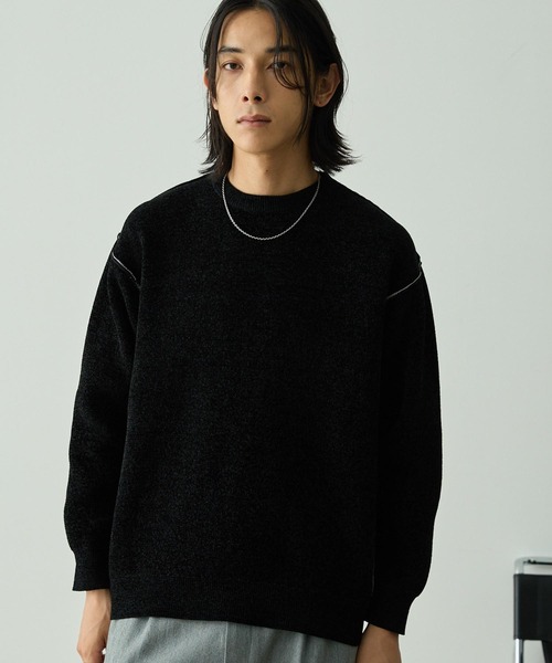 EMMA CLOTHES（エマクローズ）の「2WAYリバーシブル モールヤーン オーバーサイズ クルーネックニット（ニット/セーター・メンズ・ネイビー系/グレー系/ブラック系/ブラウン系/ホワイト系・L/M）」の2枚目の写真