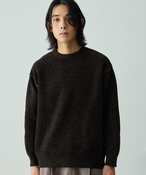 EMMA CLOTHES（エマクローズ）の「2WAYリバーシブル モールヤーン オーバーサイズ クルーネックニット（ニット/セーター・メンズ・ネイビー系/グレー系/ブラック系/ブラウン系/ホワイト系・L/M）」の4枚目の写真