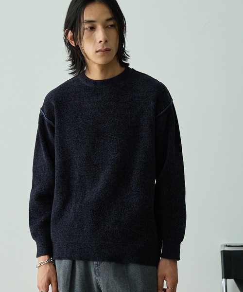 EMMA CLOTHES（エマクローズ）の「2WAYリバーシブル モールヤーン オーバーサイズ クルーネックニット（ニット/セーター・メンズ・ネイビー系/グレー系/ブラック系/ブラウン系/ホワイト系・L/M）」の5枚目の写真