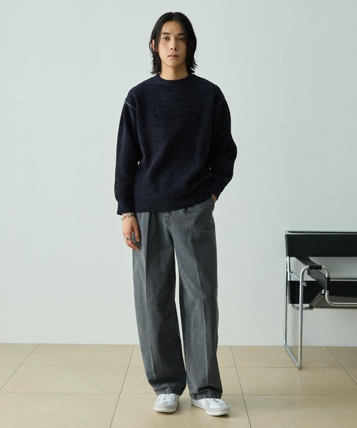 EMMA CLOTHES（エマクローズ）の「2WAYリバーシブル モールヤーン オーバーサイズ クルーネックニット（ニット/セーター・メンズ・ネイビー系/グレー系/ブラック系/ブラウン系/ホワイト系・L/M）」の12枚目の写真