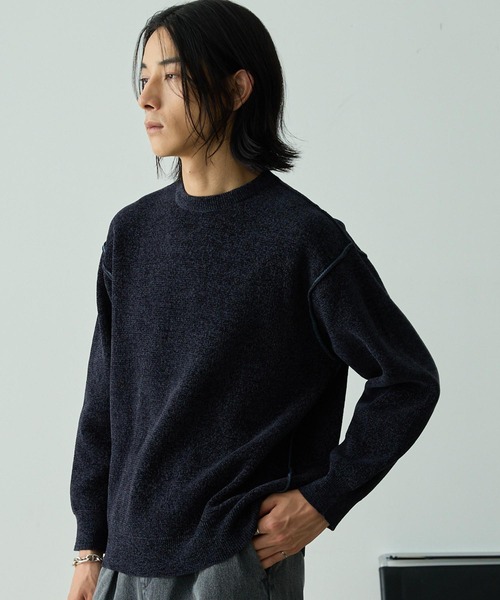 EMMA CLOTHES（エマクローズ）の「2WAYリバーシブル モールヤーン オーバーサイズ クルーネックニット（ニット/セーター・メンズ・ネイビー系/グレー系/ブラック系/ブラウン系/ホワイト系・L/M）」の16枚目の写真