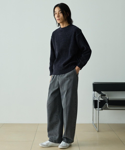 EMMA CLOTHES（エマクローズ）の「2WAYリバーシブル モールヤーン オーバーサイズ クルーネックニット（ニット/セーター・メンズ・ネイビー系/グレー系/ブラック系/ブラウン系/ホワイト系・L/M）」の18枚目の写真