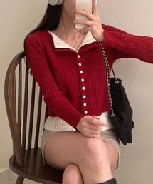 2点専用♡  レッドチョップワンピ　ドゥーズィＶネックニット　プルオーバー ニットワンピース レッド ひざ丈 プルオーバー Vネック 長袖 ゆったり