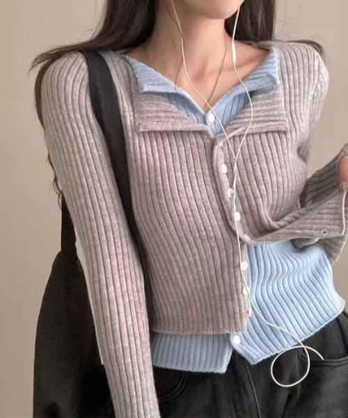 Ada.(エイダ)の「【Mellfy】レイヤード風 バイカラー リブ ニットトップス(ニット/セーター・レディース・グレー/レッド/チャコール/ブラック・FREE)」の20枚目の写真