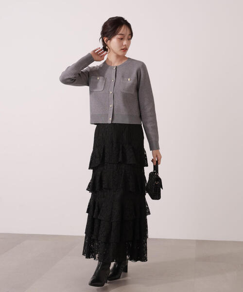 PROPORTION BODY DRESSING(プロポーションボディドレッシング)の「ランダムティアードレーススカート / 1215220011(スカート・レディース・ブラック/ホワイト系その他・MEDIUM/P/S)」の4枚目の写真