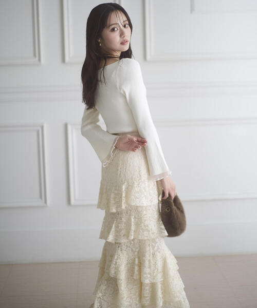 PROPORTION BODY DRESSING(プロポーションボディドレッシング)の「ランダムティアードレーススカート / 1215220011(スカート・レディース・ブラック/ホワイト系その他・MEDIUM/P/S)」の1枚目の写真