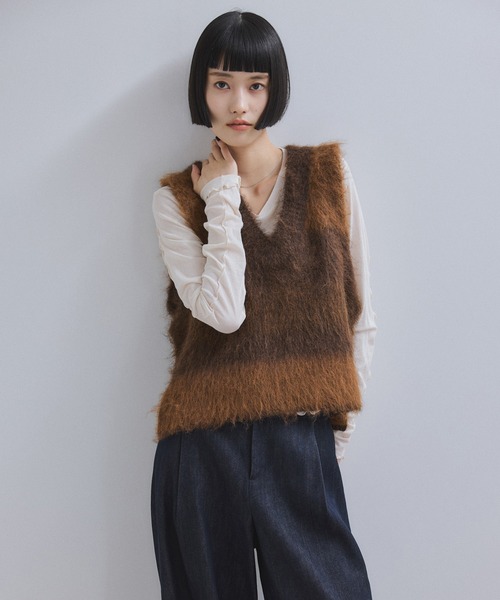 早いもの勝ち‼️ADAM ET ROPE' ボーダーニットベスト ADAM ET ROPE' ベスト ジレ WASHI MIX ボーダー ニット メンズ