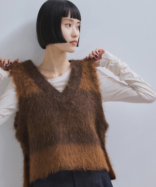 ADAM ET ROPE'（アダムエロペ）の「【WEB限定】ブラッシュドボーダーベスト（ベスト・レディース・ブルー系その他/ブラウン系その他・FREE）」の13枚目の写真