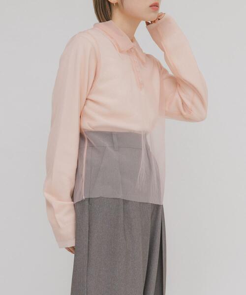 KBF(ケイビーエフ)の「チュールレイヤードニットシャツ(ニット/セーター・レディース・ピンク/アイボリー/ブラウン系その他・ONE)」の1枚目の写真