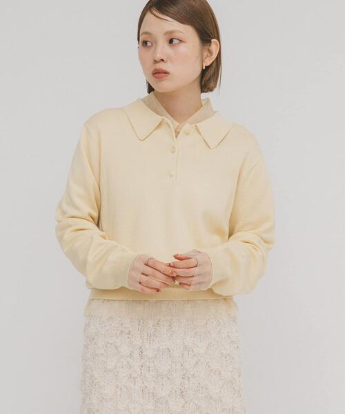 KBF(ケイビーエフ)の「チュールレイヤードニットシャツ(ニット/セーター・レディース・ピンク/アイボリー/ブラウン系その他・ONE)」の6枚目の写真