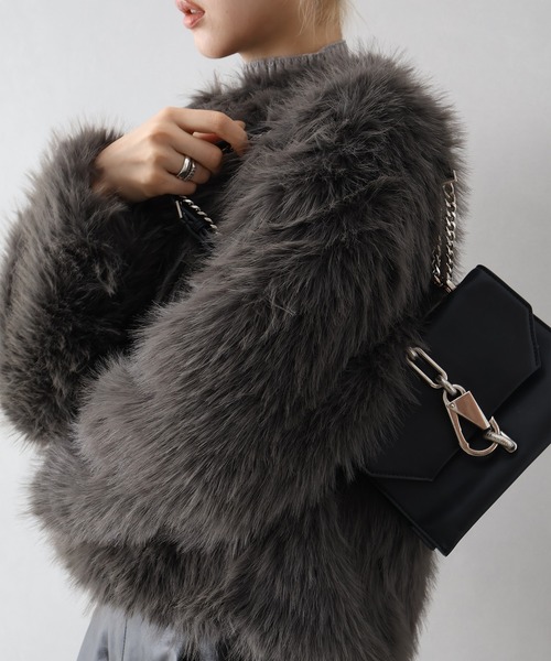 SpRay（スプレイ）の「ロングフォックスノーカラージャケット（ノーカラージャケット・レディース・チャコールグレー/アイボリー/グレイッシュベージュ・FREE）」の3枚目の写真