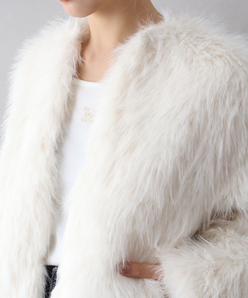 SpRay（スプレイ）の「ロングフォックスノーカラージャケット（ノーカラージャケット・レディース・チャコールグレー/アイボリー/グレイッシュベージュ・FREE）」の15枚目の写真