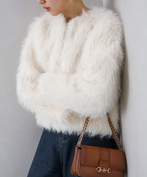 SpRay（スプレイ）の「ロングフォックスノーカラージャケット（ノーカラージャケット・レディース・チャコールグレー/アイボリー/グレイッシュベージュ・FREE）」の17枚目の写真