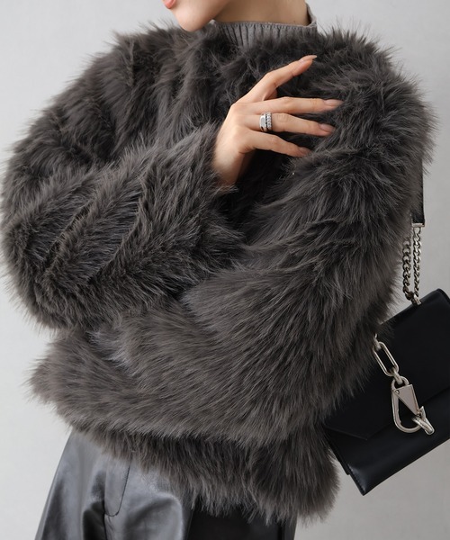 SpRay（スプレイ）の「ロングフォックスノーカラージャケット（ノーカラージャケット・レディース・チャコールグレー/アイボリー/グレイッシュベージュ・FREE）」の22枚目の写真