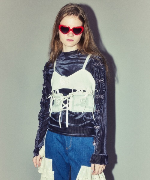 Candy Stripper（キャンディストリッパー）の「ROSE LACE UP KNIT ビスチェ（その他トップス・レディース・オフホワイト/ピンク/ブラック・FREE）」の5枚目の写真