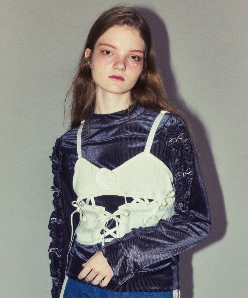 Candy Stripper（キャンディストリッパー）の「ROSE LACE UP KNIT ビスチェ（その他トップス・レディース・オフホワイト/ピンク/ブラック・FREE）」の7枚目の写真