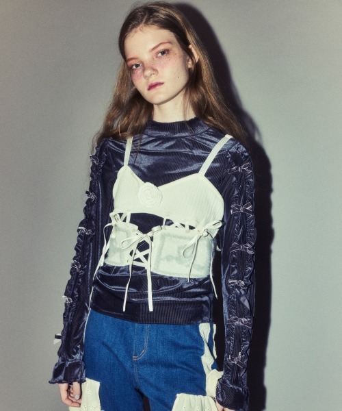 Candy Stripper（キャンディストリッパー）の「ROSE LACE UP KNIT ビスチェ（その他トップス・レディース・オフホワイト/ピンク/ブラック・FREE）」の8枚目の写真