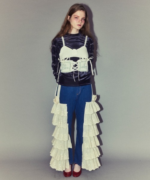 Candy Stripper（キャンディストリッパー）の「ROSE LACE UP KNIT ビスチェ（その他トップス・レディース・オフホワイト/ピンク/ブラック・FREE）」の9枚目の写真