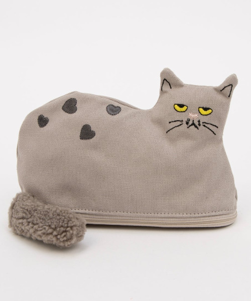 cache cache（カシュ カシュ）の「カシュカシュ cachecache / ネコ刺繍自立ポーチ（ポーチ・レディース・ホワイト/ブラック/グレー/ラベンダー・FREE）」の3枚目の写真