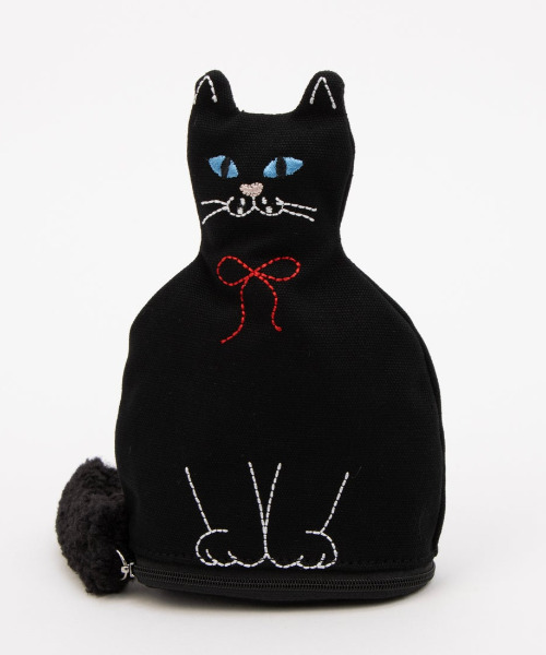 cache cache（カシュ カシュ）の「カシュカシュ cachecache / ネコ刺繍自立ポーチ（ポーチ・レディース・ホワイト/ブラック/グレー/ラベンダー・FREE）」の2枚目の写真
