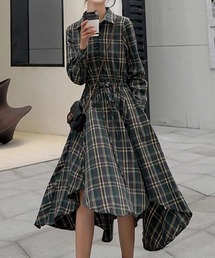 チェック柄リボンシャツワンピース