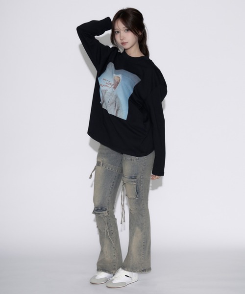 tinkerend（ティンカーエンド）の「Belted Cargo Vintage Flared Denim / ベルト付きカーゴヴィンテージフレアデニム（デニムパンツ・レディース・ブラック/ブルー・2/1）」の19枚目の写真