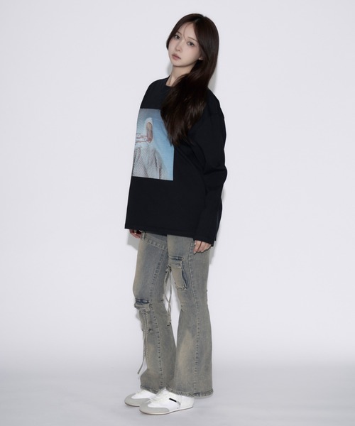 tinkerend（ティンカーエンド）の「Belted Cargo Vintage Flared Denim / ベルト付きカーゴヴィンテージフレアデニム（デニムパンツ・レディース・ブラック/ブルー・2/1）」の18枚目の写真