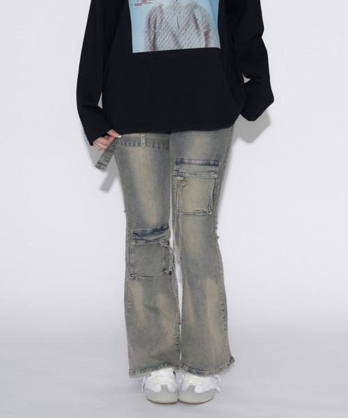 tinkerend（ティンカーエンド）の「Belted Cargo Vintage Flared Denim / ベルト付きカーゴヴィンテージフレアデニム（デニムパンツ・レディース・ブラック/ブルー・2/1）」の22枚目の写真