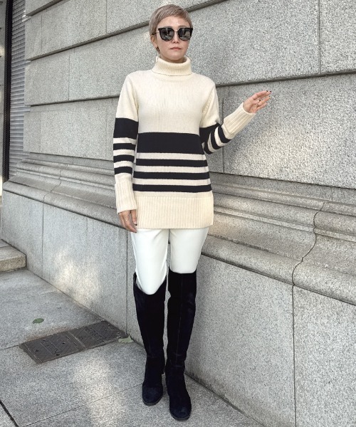 JENNE(ジェンヌ)の「パネルボーダーニット(ニット/セーター・レディース・グレー/アイボリー・LARGE/MEDIUM/SMALL)」の4枚目の写真