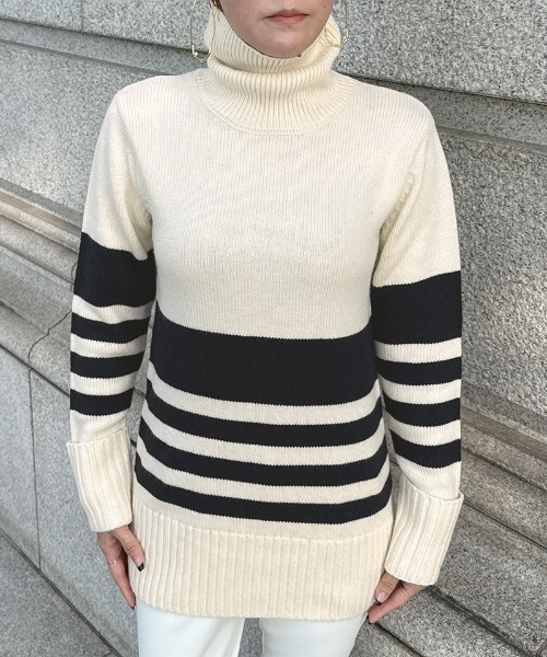 JENNE(ジェンヌ)の「パネルボーダーニット(ニット/セーター・レディース・グレー/アイボリー・LARGE/MEDIUM/SMALL)」の5枚目の写真