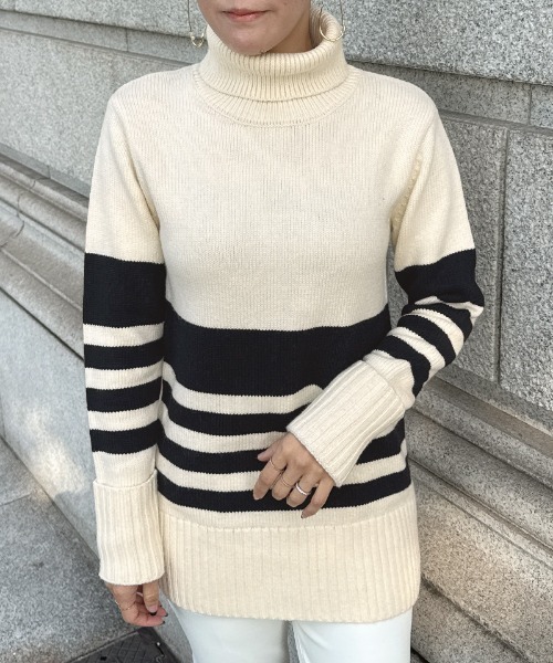 JENNE(ジェンヌ)の「パネルボーダーニット(ニット/セーター・レディース・グレー/アイボリー・LARGE/MEDIUM/SMALL)」の11枚目の写真