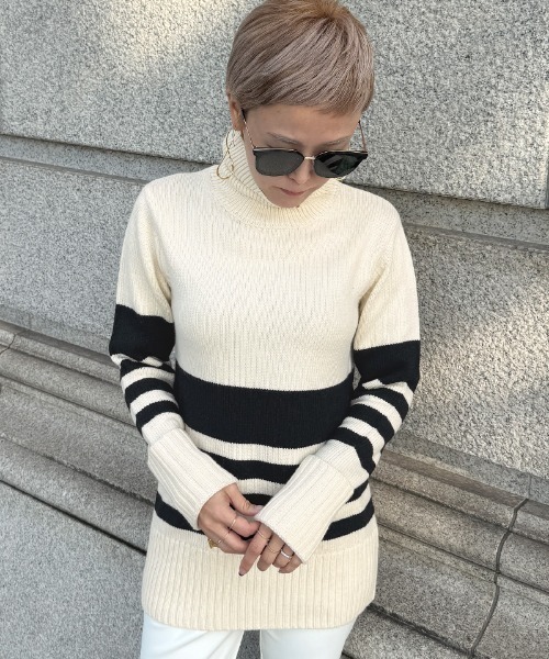 JENNE(ジェンヌ)の「パネルボーダーニット(ニット/セーター・レディース・グレー/アイボリー・LARGE/MEDIUM/SMALL)」の12枚目の写真
