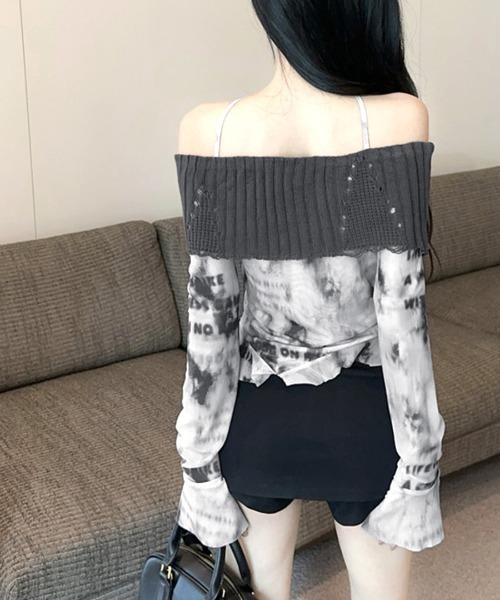 Riff(リフ)の「タイダイ柄オフショルトップス(Tシャツ/カットソー・レディース・グレー/モカ・FREE)」の5枚目の写真