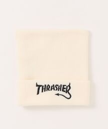 THRASHER（スラッシャー）の「Devil Tail Logo KIDS SQUARE KNIT CAP BEANIE/THRASHER スラッシャー スクエアニットキャップ ビーニー 刺繍 ロゴ ストリート スケーター（ニットキャップ/ビーニー・キッズ）」