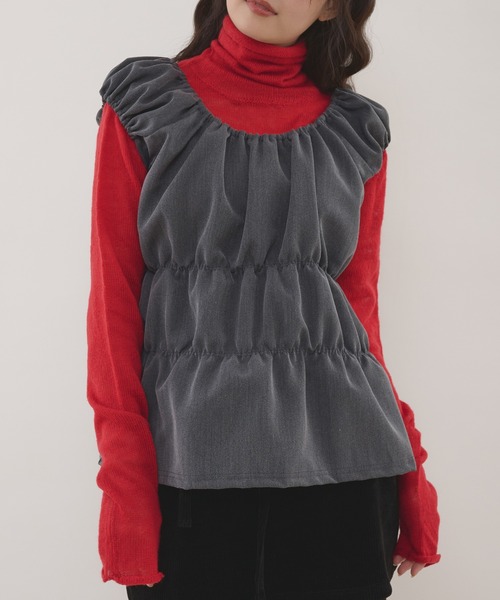 MUHET(ミュエータ)の「herringbone docking gather top / ヘリンボーンドッキングギャザートップス(ニット/セーター・レディース・ネイビー/ブラウン/チャコールグレー・FREE)」の2枚目の写真