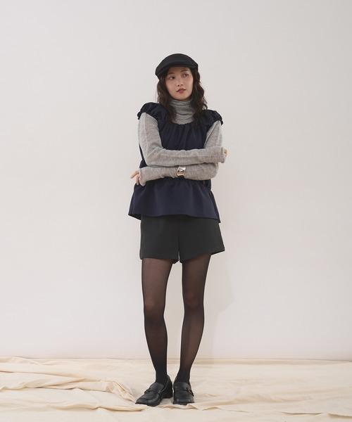 MUHET(ミュエータ)の「herringbone docking gather top / ヘリンボーンドッキングギャザートップス(ニット/セーター・レディース・ネイビー/ブラウン/チャコールグレー・FREE)」の12枚目の写真