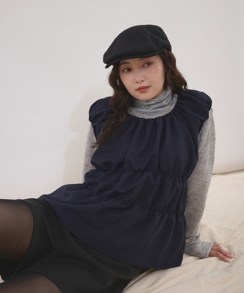 MUHET(ミュエータ)の「herringbone docking gather top / ヘリンボーンドッキングギャザートップス(ニット/セーター・レディース・ネイビー/ブラウン/チャコールグレー・FREE)」の11枚目の写真