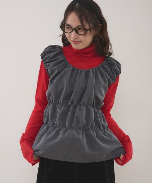 MUHET(ミュエータ)の「herringbone docking gather top / ヘリンボーンドッキングギャザートップス(ニット/セーター・レディース・ネイビー/ブラウン/チャコールグレー・FREE)」の18枚目の写真