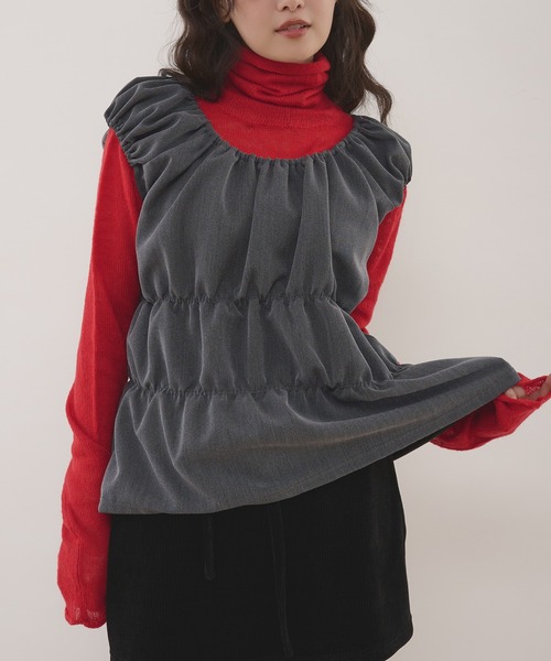 MUHET(ミュエータ)の「herringbone docking gather top / ヘリンボーンドッキングギャザートップス(ニット/セーター・レディース・ネイビー/ブラウン/チャコールグレー・FREE)」の17枚目の写真