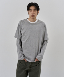 NUAKLE（ヌアクル）の「(m) レイヤードスリーブTシャツ_メランジグレー（Tシャツ/カットソー）」