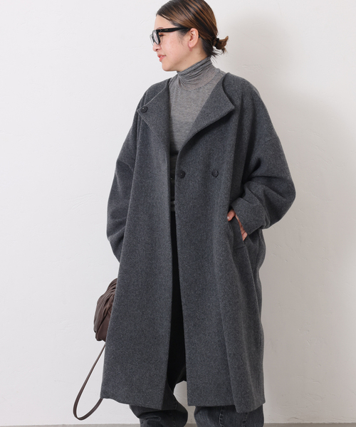 ジャーナルスタンダード✨ダブルモッサ ロングコート　グレー ジャーナルスタンダード✨近年モデル ダブルモッサ ロングコート