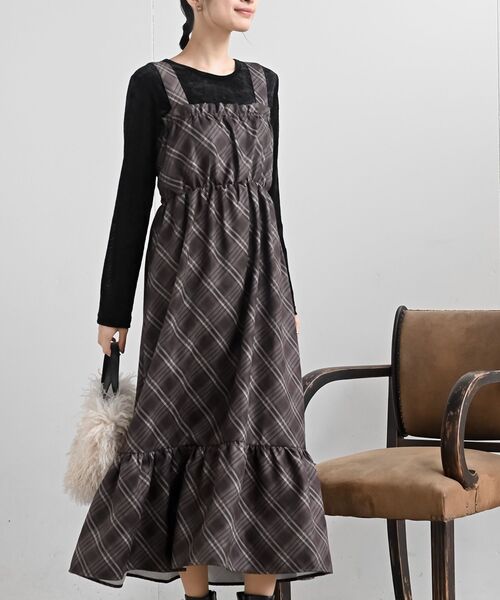 rps（アールピーエス）の「インナーＳＥＴチェックジャンスカ（ジャンパースカート・レディース・ブラック/ブラウン/ネイビー・フリー）」の3枚目の写真