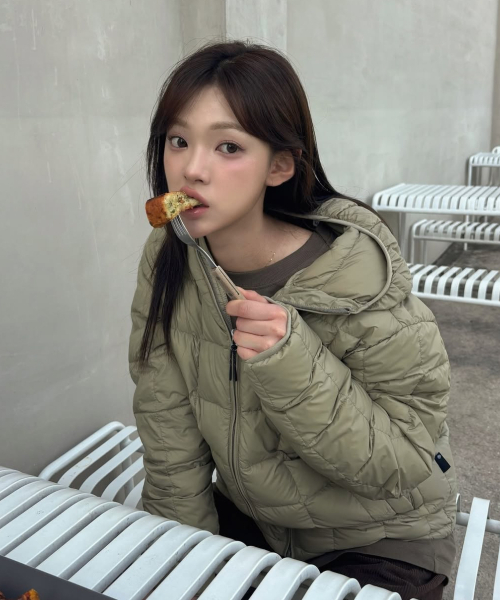 コンフィフードパーカーライトダウンジャケット_セージグリーン